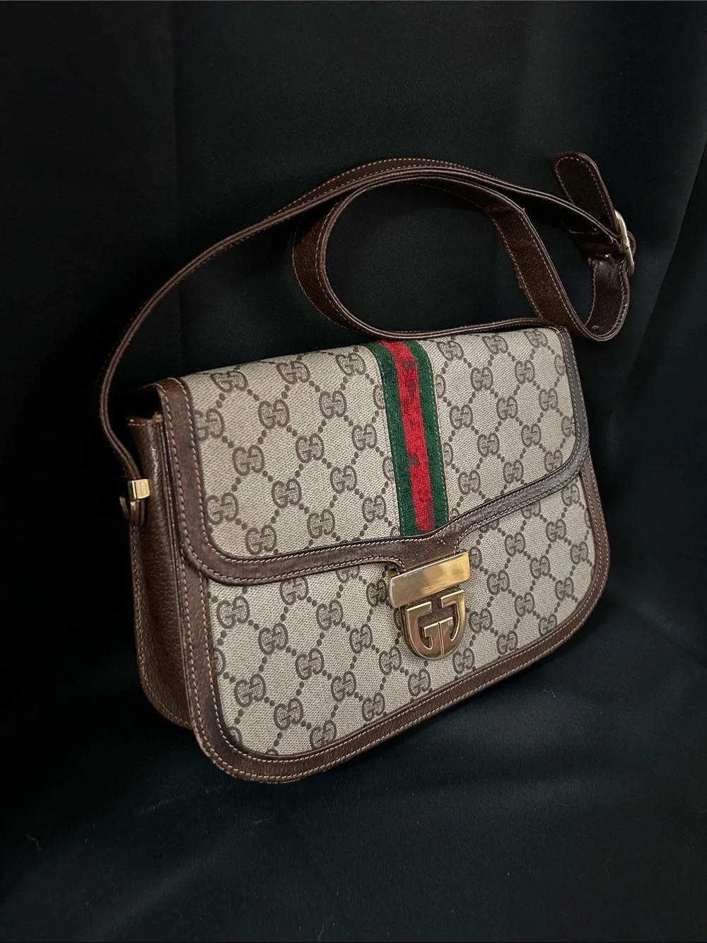 VTG Gucci Ophidia Coated Canvas Shoulder bag w/ Brown Trim Red/Green Sherry Line - Picture 3 of 17